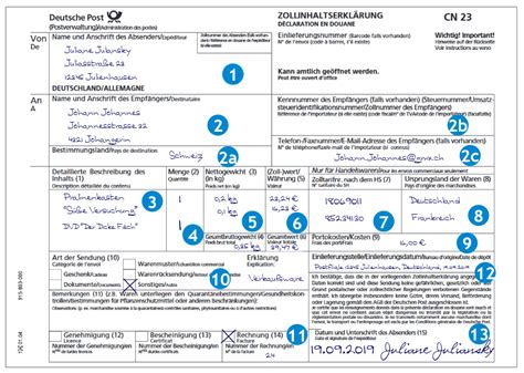 zollinhaltserklärung cn 23.